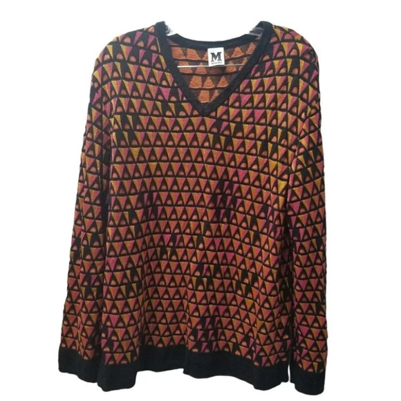 M Missoni Orange Pink Black Geometric Retro Crewneck Wool L - Picture 1 of 11